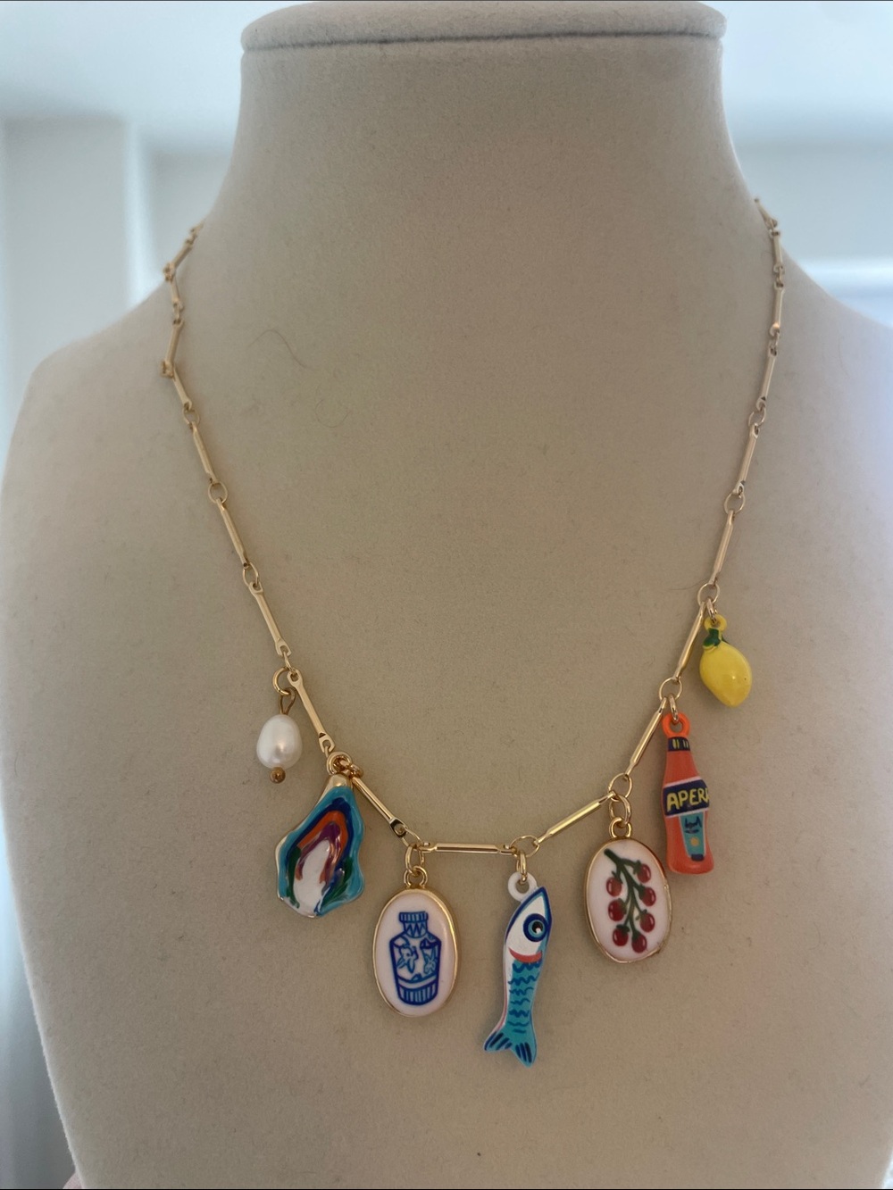 Anthropologie Mediterranean Sicily Italy Enamel Food Charm Necklace Gold